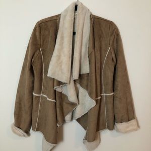 Brown shearling/fur-lined draped jacket